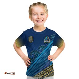 custom text and number gold coast titans rugby t shirt pasifika gradient polynesian pattern