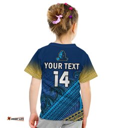 custom text and number gold coast titans rugby t shirt pasifika gradient polynesian pattern