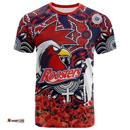 roosters t shirt anzac day poppy flowers with aboriginal
