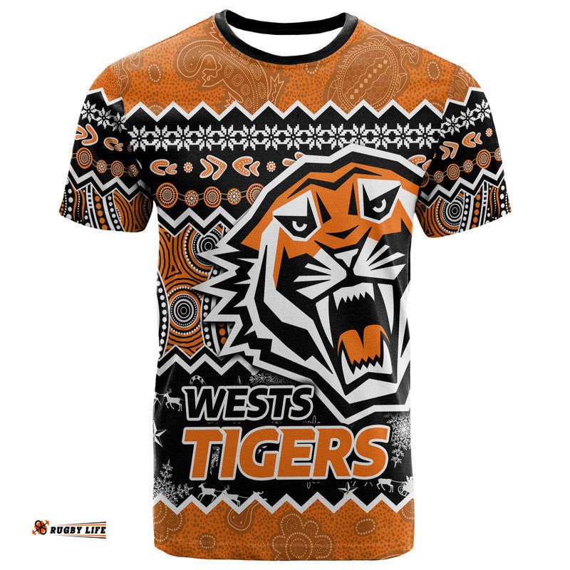 custom personalised wests tigers aboriginal christmas vibe gold version t shirt