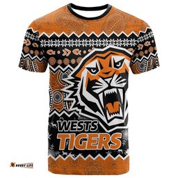 custom personalised wests tigers aboriginal christmas vibe gold version t shirt