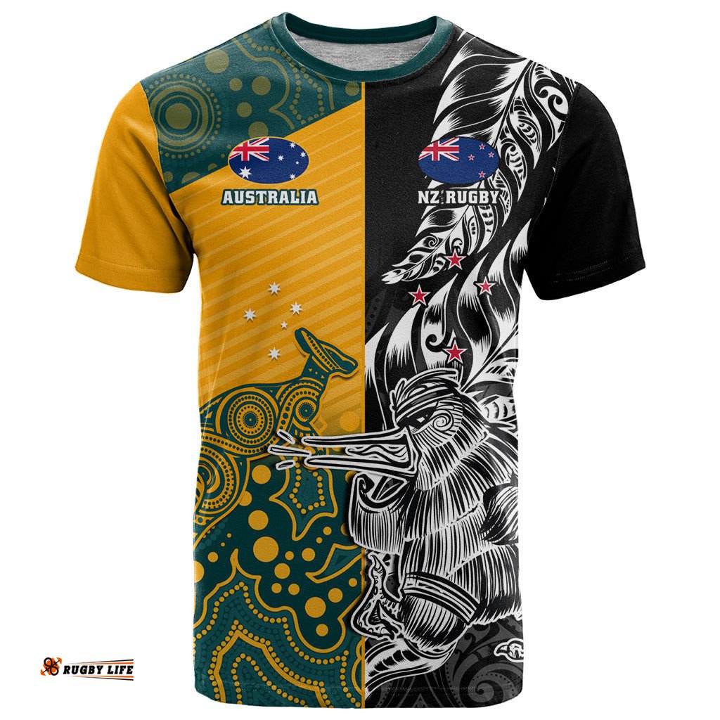 custom new zealand and australia rugby t shirt wallabies kiwi silver fern 2023 world cup