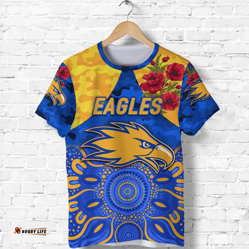 west coast eagles anzac t shirt indigenous vibes royal blue
