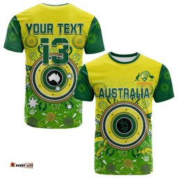 custom text and number australia cricket t shirt aboriginal national color champion