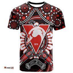 swans football t shirt boomerang indigenous dots