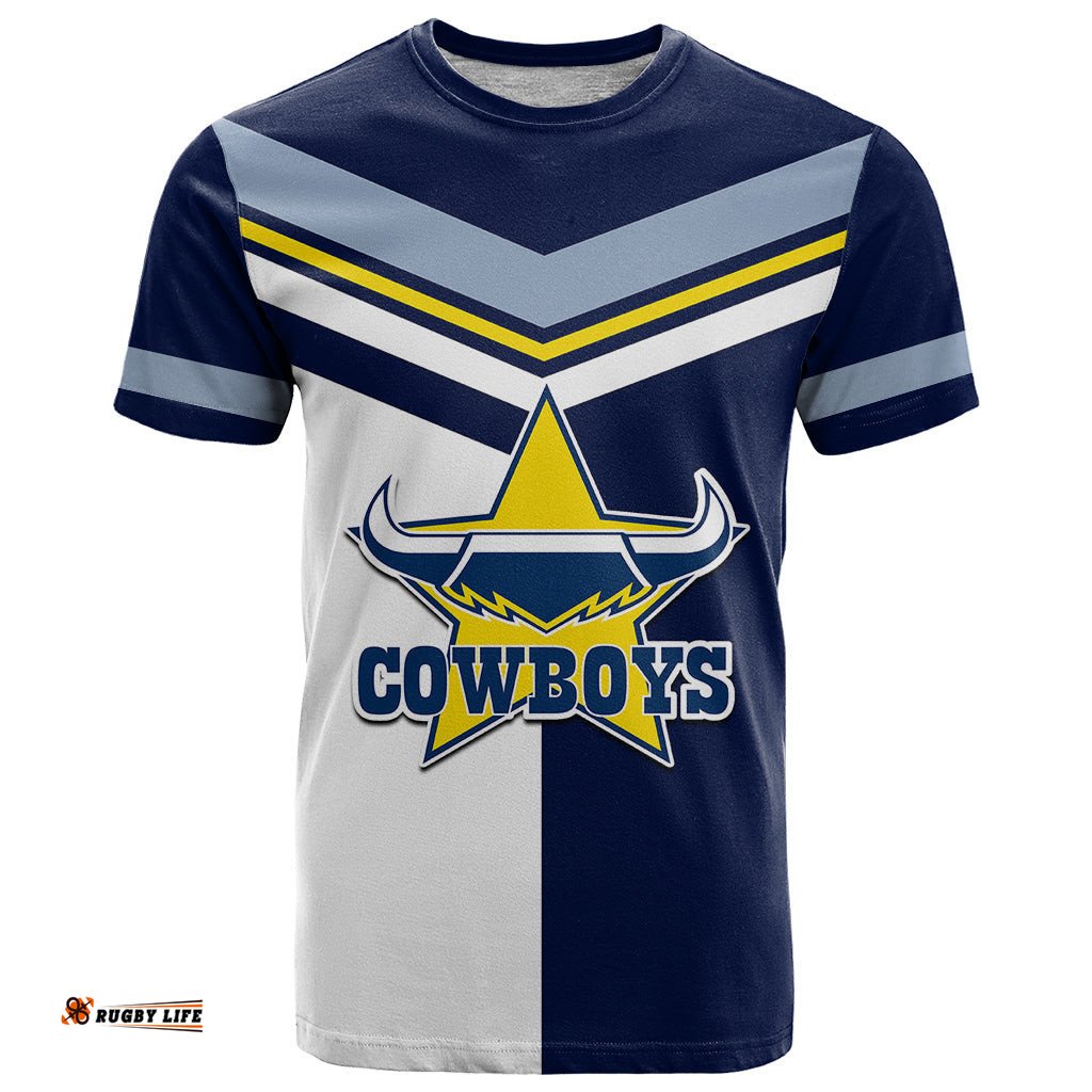 custom text and number nrl cowboys t shirt mix jersey