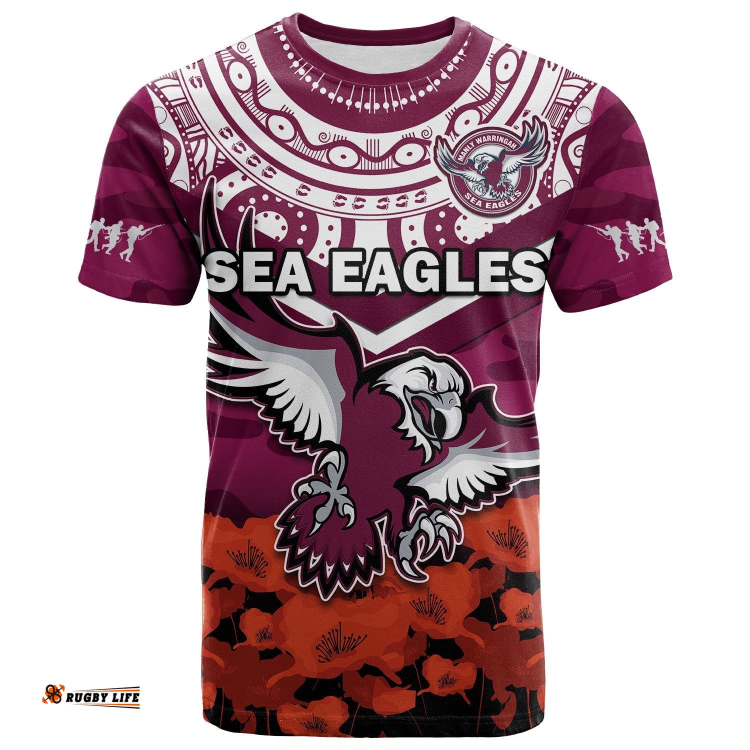 sea eagles rugby anzac 2023 rugby t shirt camouflage mix indigenous