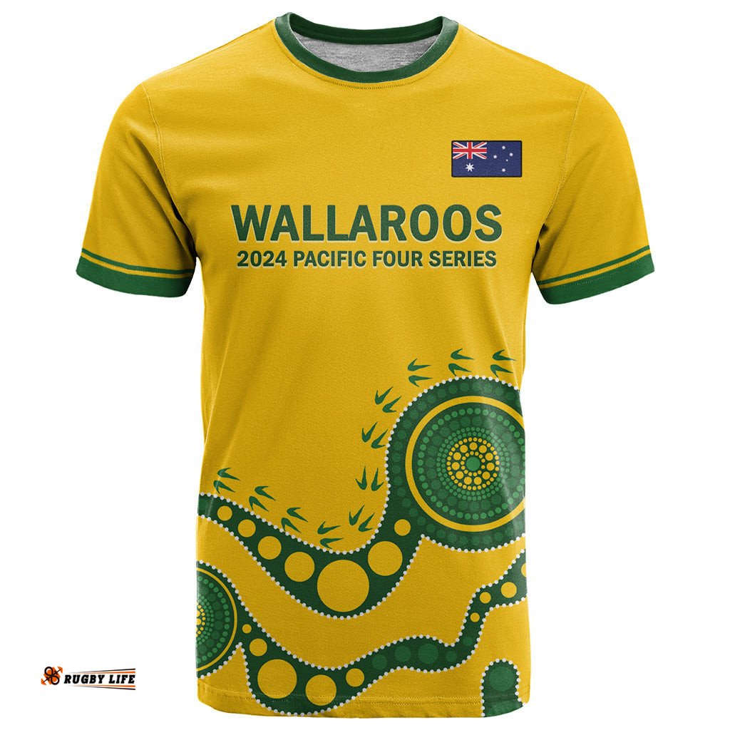 custom australia rugby t shirt go wallaroos 2024 pacific aboriginal art