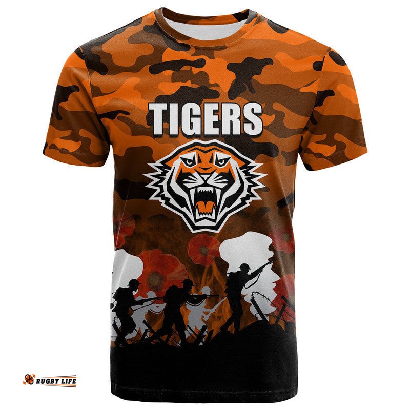 custom personalised nrl anzac day t shirt tigers army style