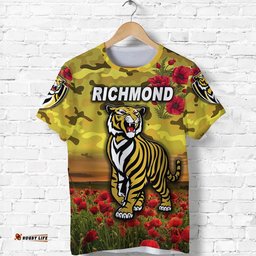 richmond tigers anzac t shirt poppy vibes yellow