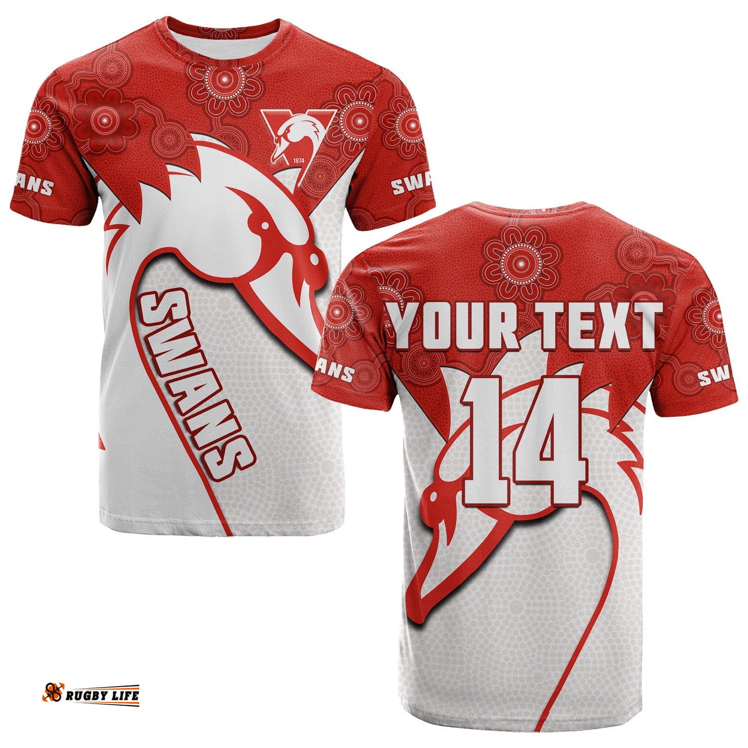 custom text and number sydney football t shirt swans 1874 dot painting artsy