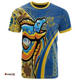 nrlw eels rugby t shirt custom indigenous parramatta eels with turtles and rugby ball aboriginal style woman t shirtAmazing Aussie