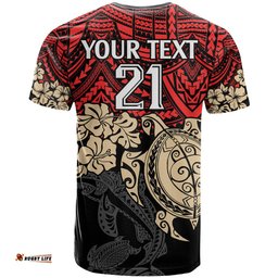 custom dolphins rugby t shirt reddy hibiscus and turtle with polynesian pattern