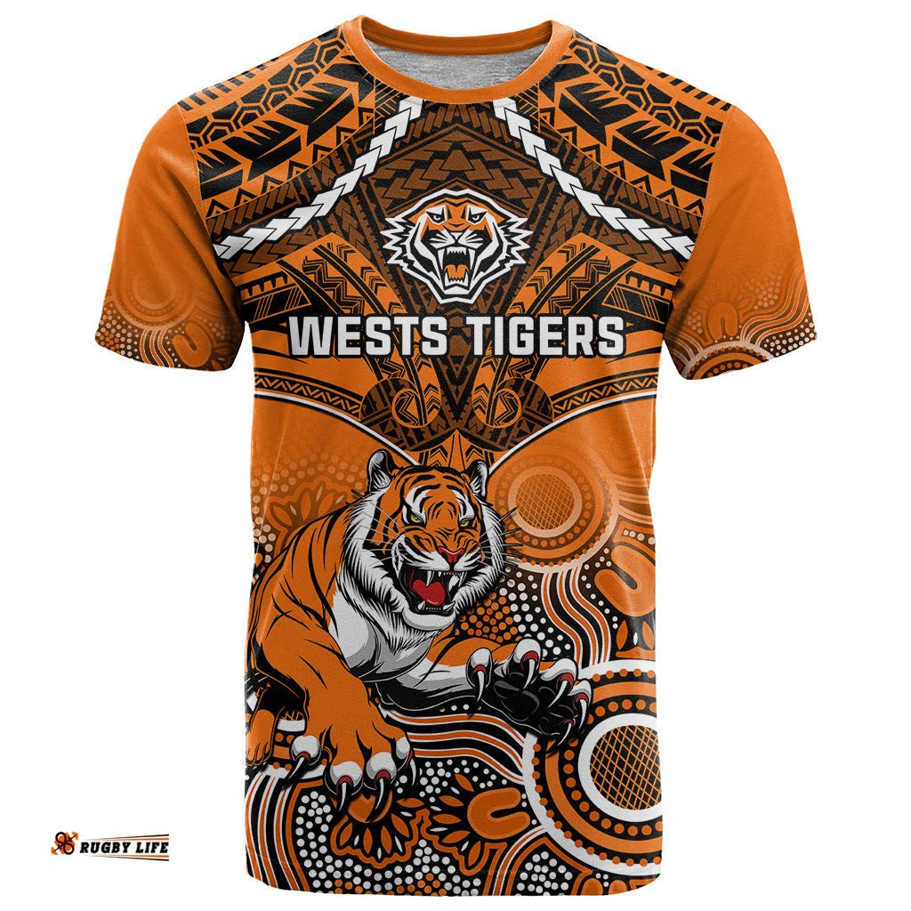 tigers rugby t shirt aboriginal mix polynesian pattern