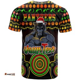 custom personalised panthers christmas vibe with aboriginal dot panting style t shirt