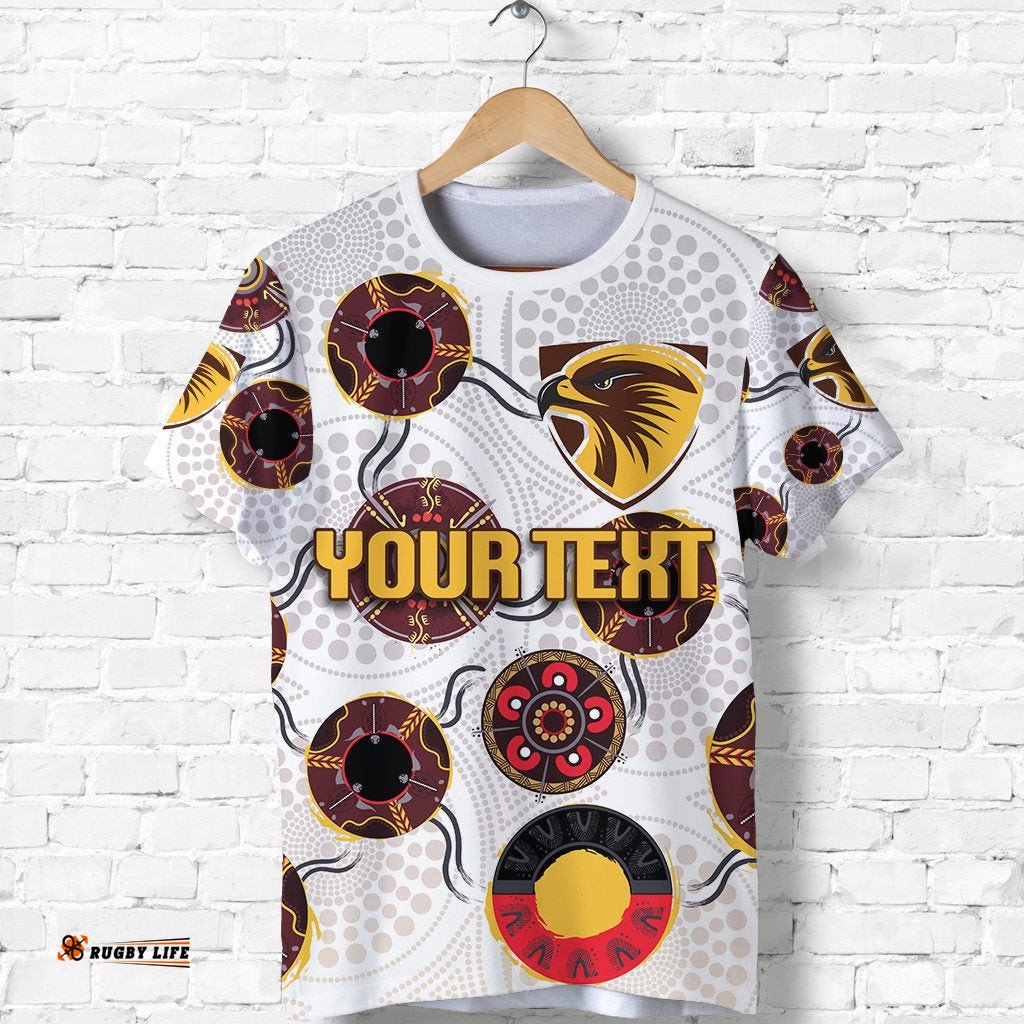 custom personalised hawthorn t shirt hawks indigenous white
