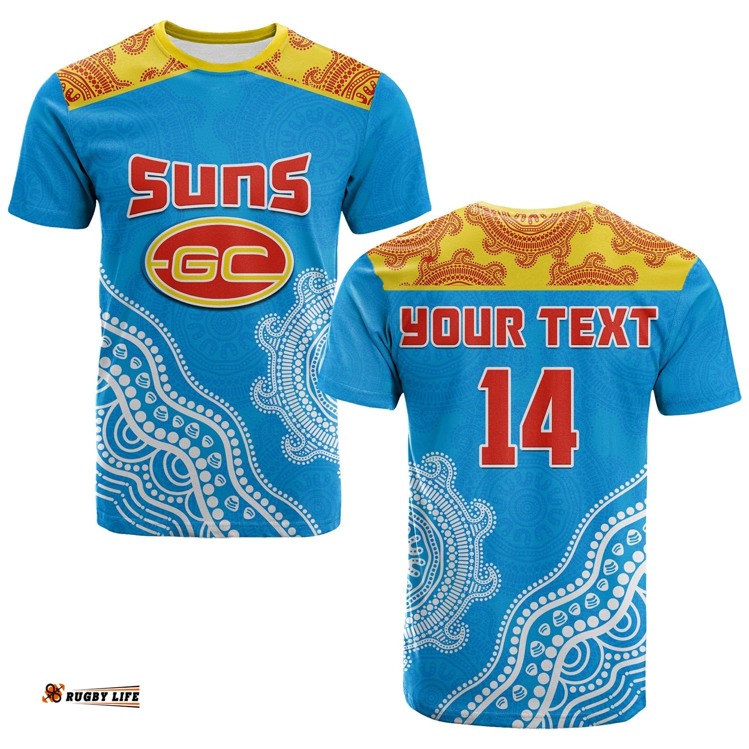 custom text and number suns t shirt go sunnies aboriginal simple style