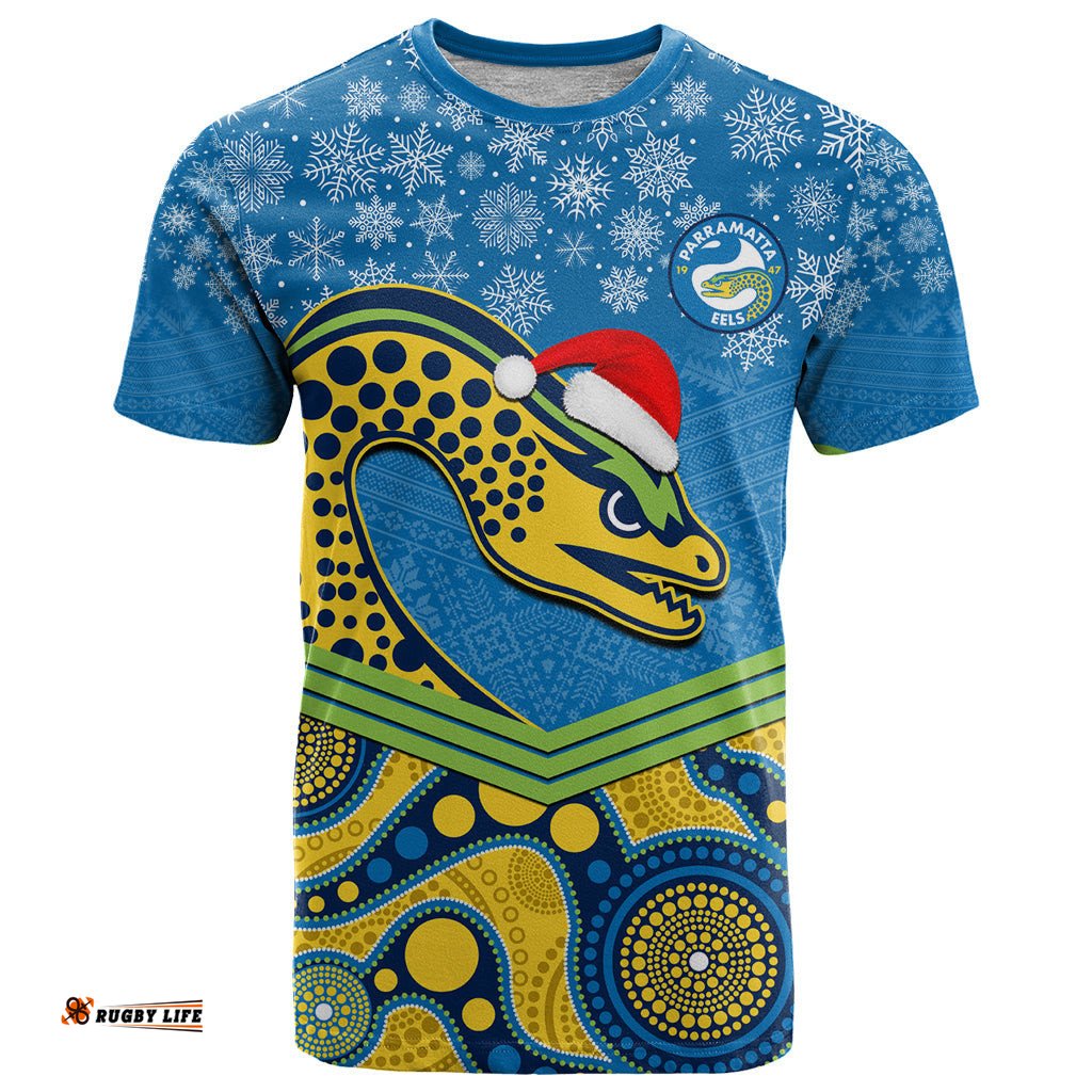 custom parramatta eels rugby christmas t shirt merry xmas 2023 mix aboriginal art