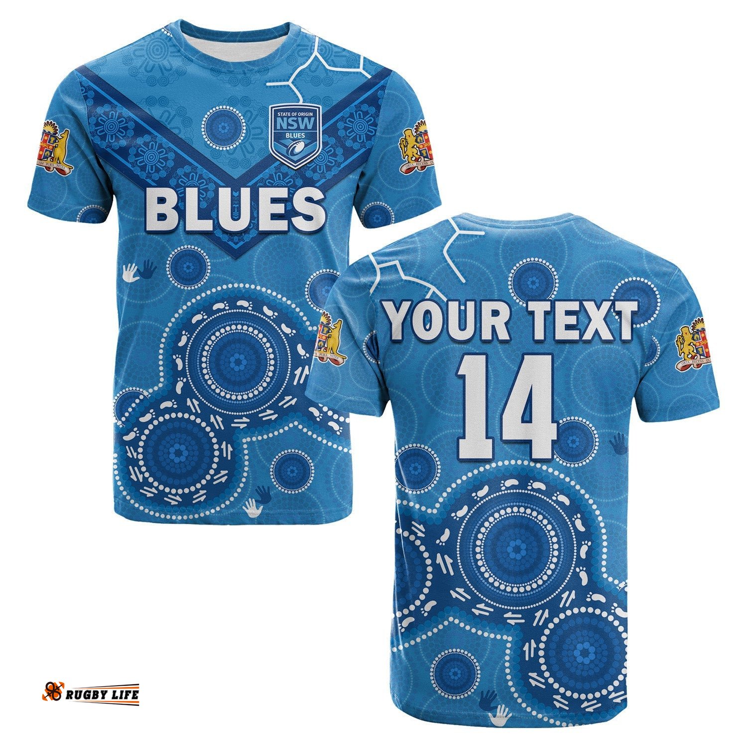 custom text and number nsw blues rugby t shirt new south wales aboriginal dot painting unique version