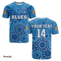 custom text and number nsw blues rugby t shirt new south wales aboriginal dot painting unique version