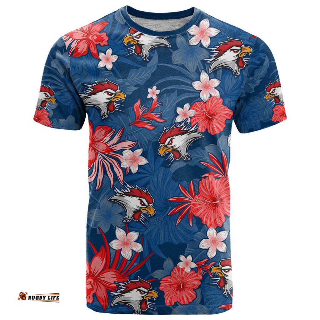 custom roosters rugby t shirt beautiful floral pattern spring summer vibe