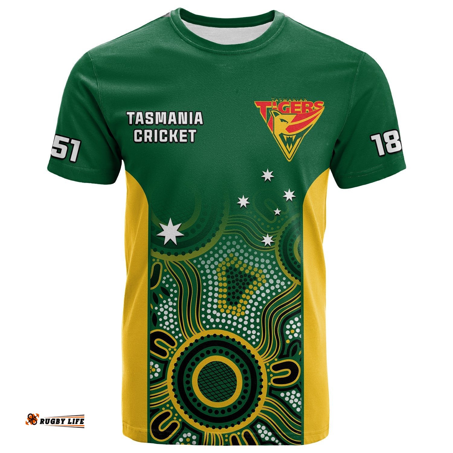 custom text and number tasmania cricket 2023 t shirt tigers sheffield shield indigenous