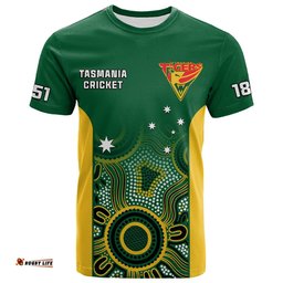 custom text and number tasmania cricket 2023 t shirt tigers sheffield shield indigenous