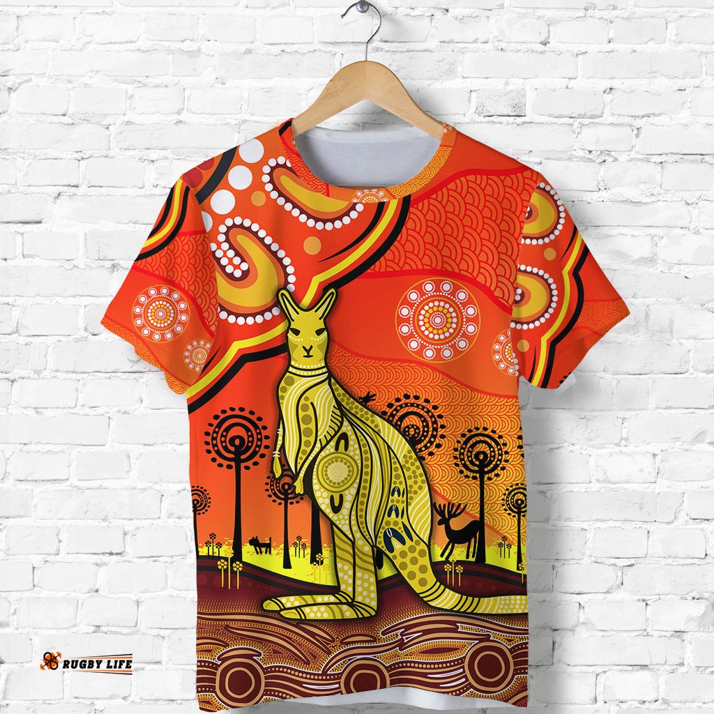 aboriginal art kangaroo t shirt indigenous unique vibes orange