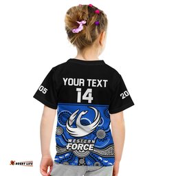 custom text and number western force super rugby 2023 t shirt est 2005 indigenous art