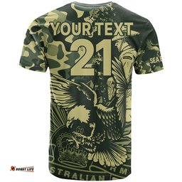 custom text and number nrl anzac 2023 sea eagles t shirt camouflage