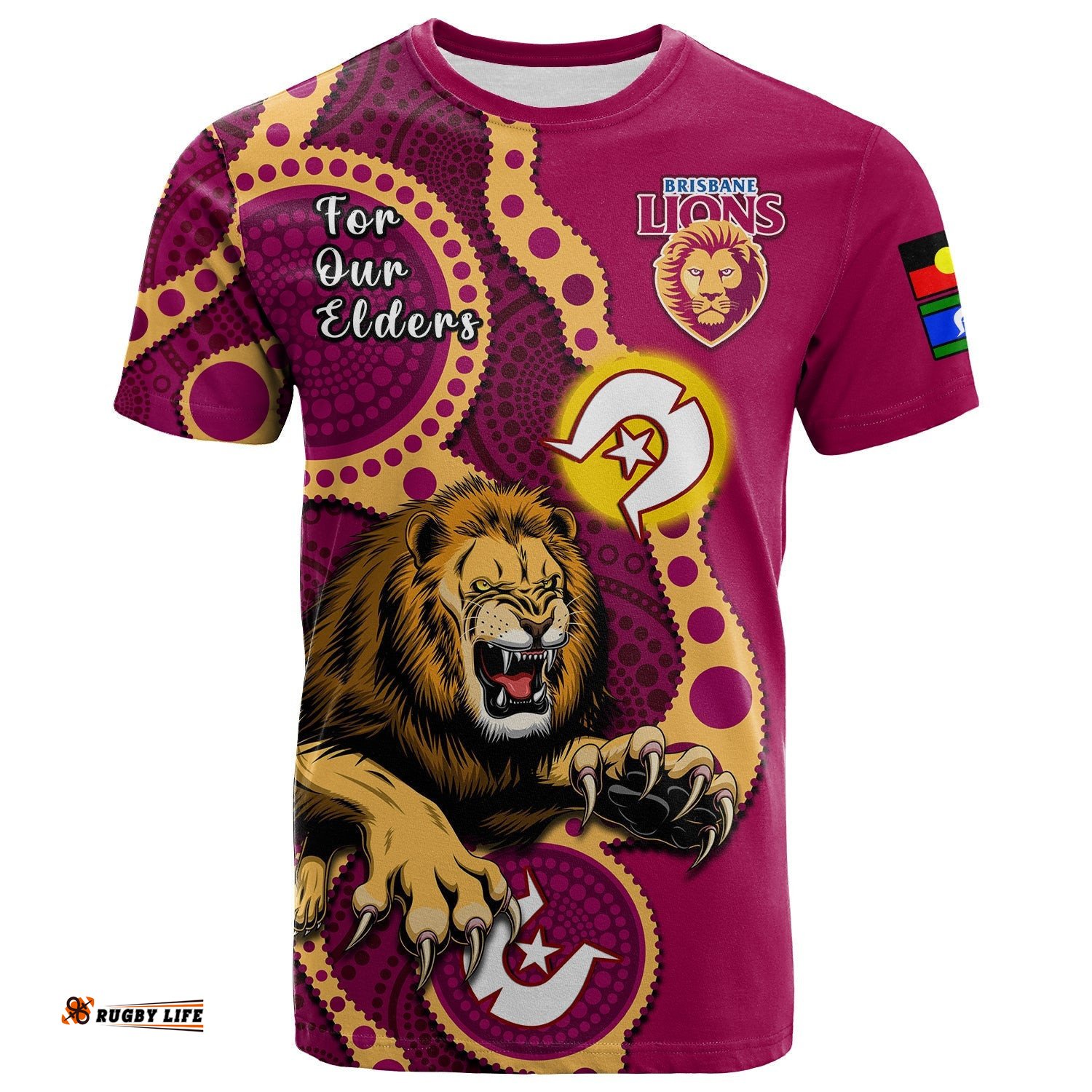 custom text and number brisbane lions football naidoc 2023 t shirt for our elders indigenous art
