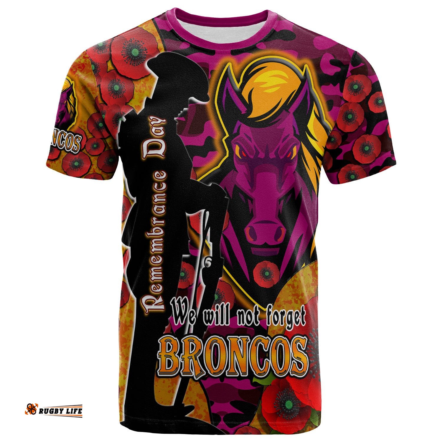 broncos rugby t shirt custom broncos remembrance day  we will not forget  quotes t shirt