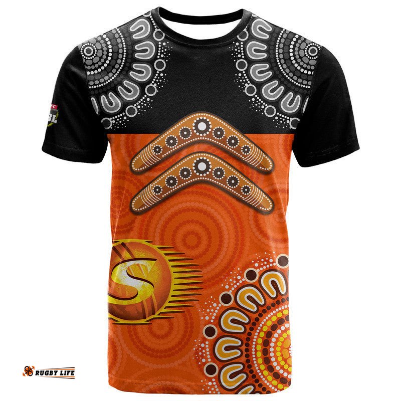 custom personalised perth scorchers cricket t shirt aboriginal double boomerang