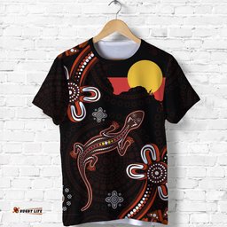 aboriginal dot t shirt lizard and aboriginal flag