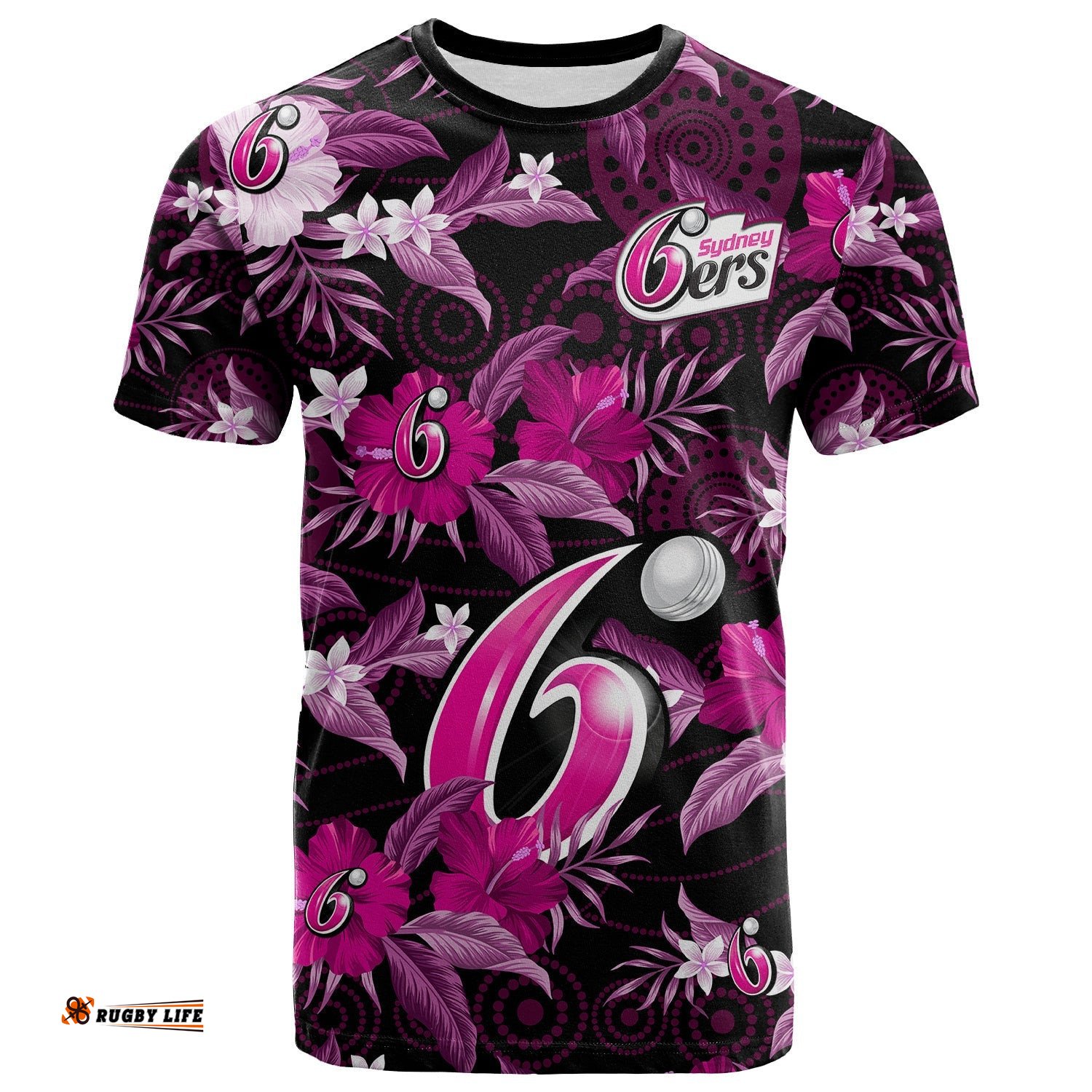 custom text and number sydney sixers cricket t shirt aboriginal art mix tropical flowers