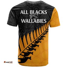 australia wallabies and aotearoa rugby t shirt kangaroo black fern maori gold vibe