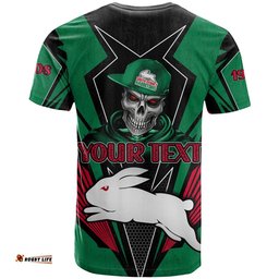 custom personalised rabbitohs rugby t shirt mascot south sydney since 1908 cool skull