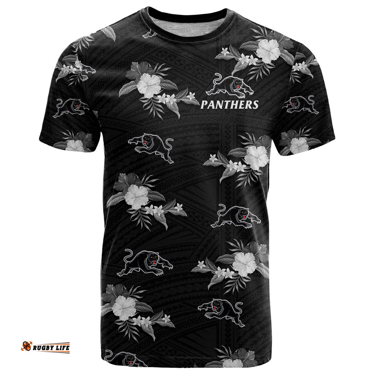 custom text and number panthers rugby t shirt polynesian tribal mix tropical hawaiian style