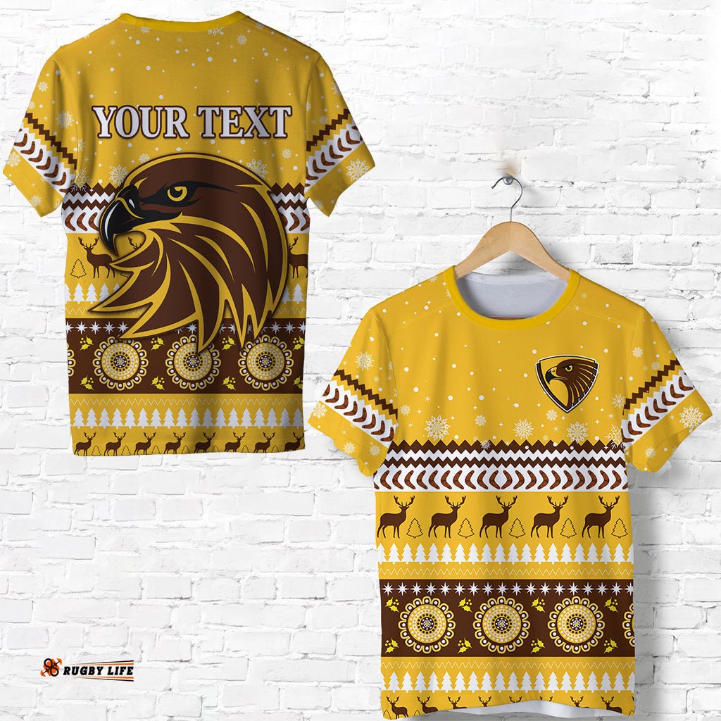 custom personalised hawks christmas t shirt indigenous hawthorn football