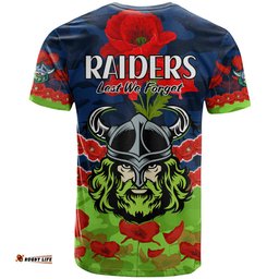 raiders rugby anzac t shirt lest we forget