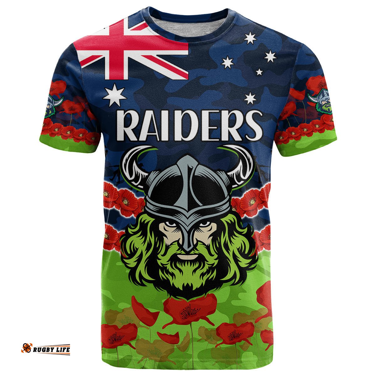 raiders rugby anzac t shirt lest we forget