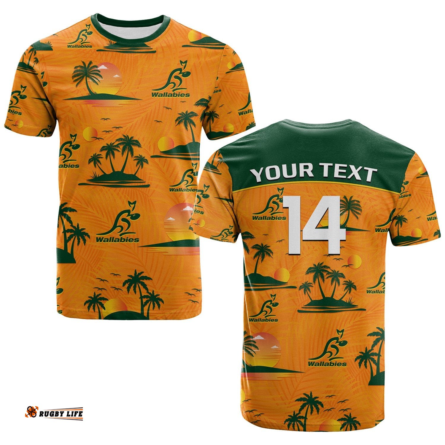 custom text and number wallabies australian rugby t shirt hawaii style