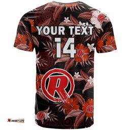 custom text and number melbourne renegades cricket t shirt aboriginal art mix tropical flowers