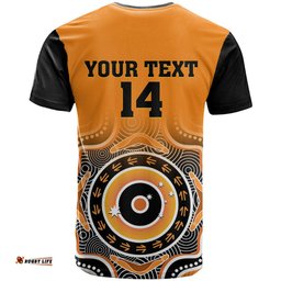 custom text and number wallabies rugby t shirt aussie go champions indigenous orange