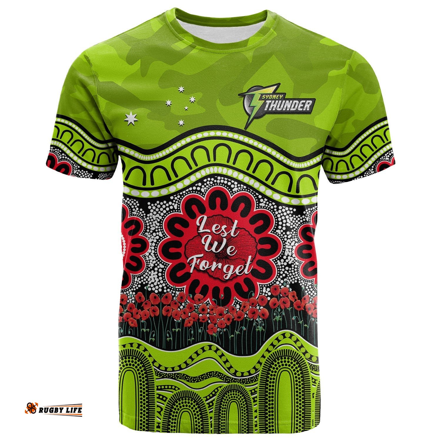 custom text and number thunder cricket anzac t shirt poppy sydney aboriginal camouflage