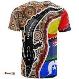 Amazing Aussie Australia T-shirt - Australian Aboriginal Inspired Crocodile With NAIDOC Flags