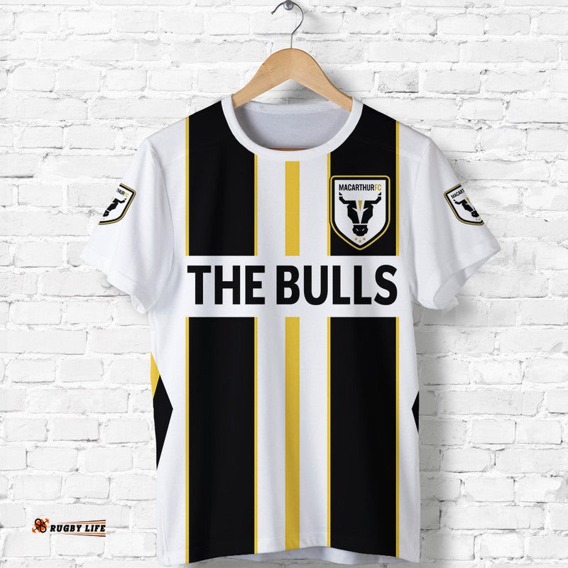 custom personalised macarthur the bulls t shirt soccer club original style white