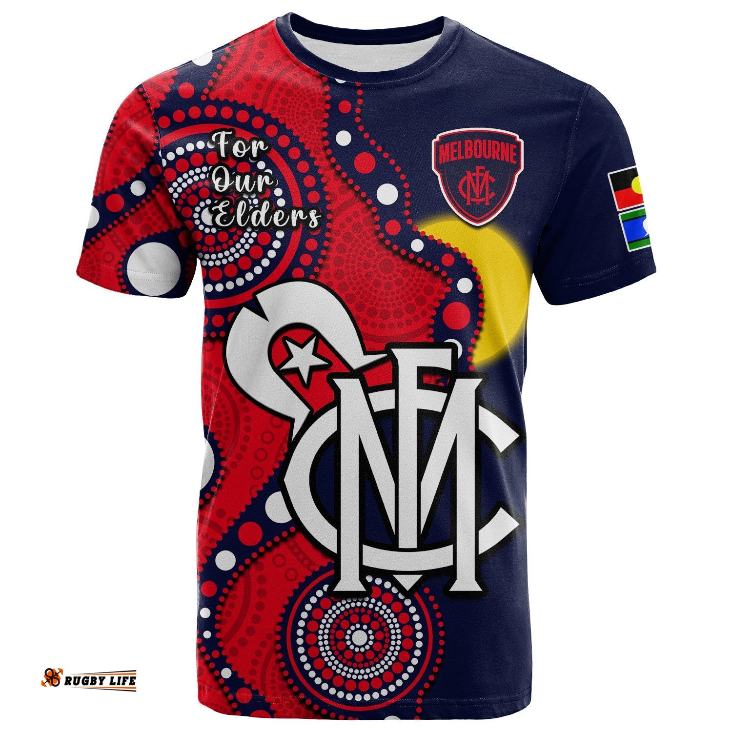 custom text and number melbourne football naidoc 2023 t shirt demons for our elders indigenous