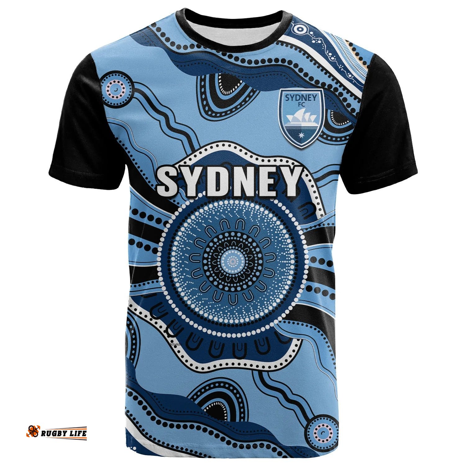 custom text and number sydney football t shirt aboriginal go sky blues art