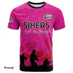 custom text and number sydney sixers cricket t shirt anzac day camouflage poppy lest we forget